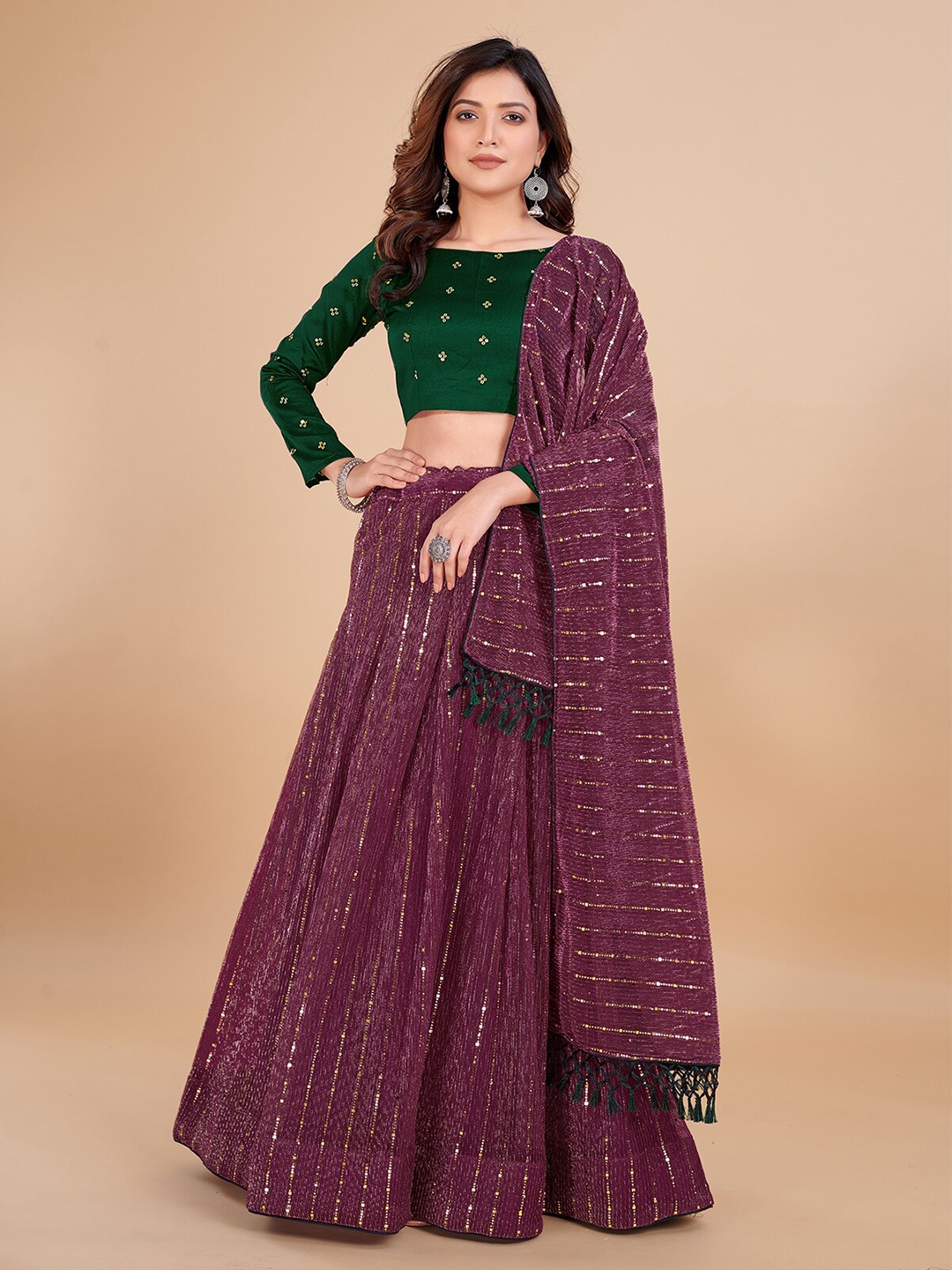 

Mitera Embroidered Sequinned Semi-Stitched Lehenga & Unstitched Blouse With Dupatta, Purple