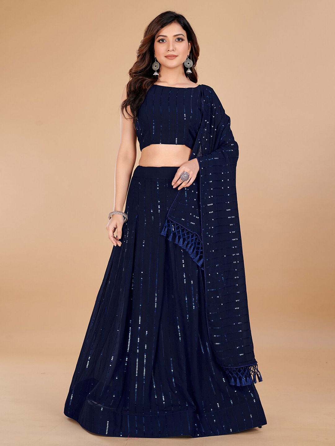 

Mitera Embroidered Sequinned Semi-Stitched Lehenga & Unstitched Blouse With Dupatta, Blue