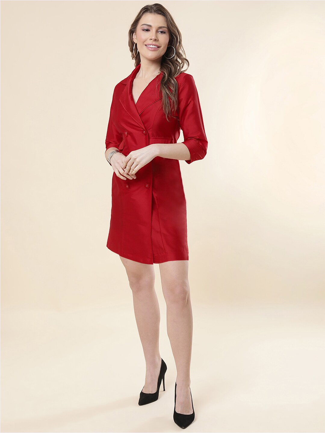 

A.T.U.N. Shirt Collar Blazer Dress, Maroon