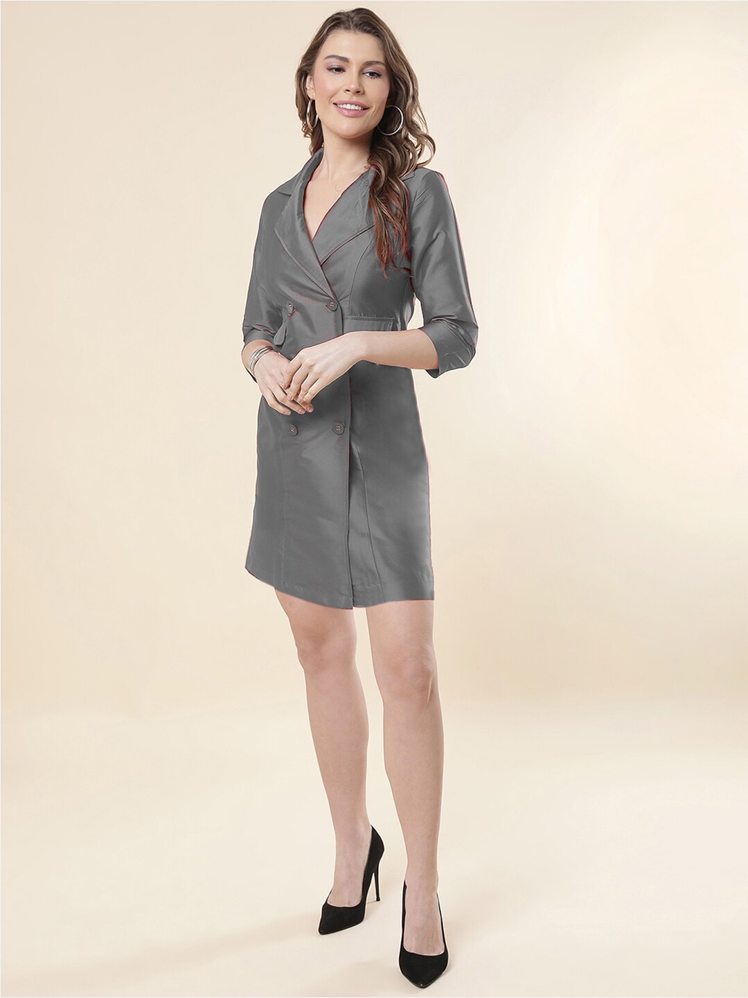 

A.T.U.N. Shirt Collar Blazer Dress, Grey