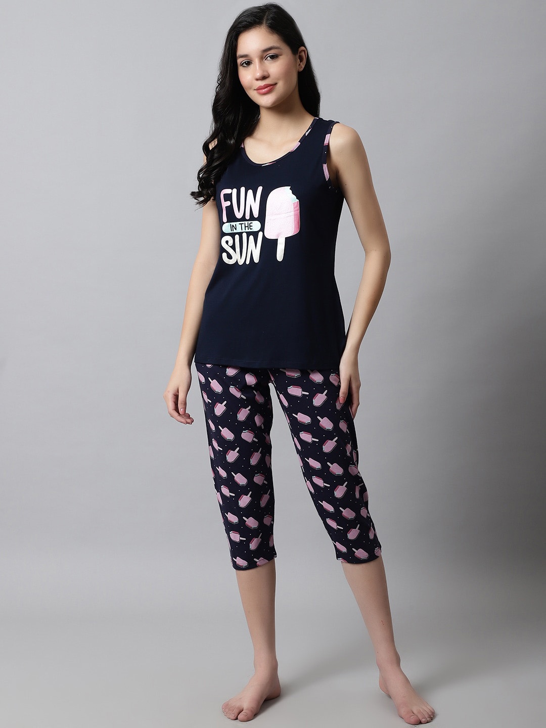 

Kanvin Conversational Printed Night Suit, Navy blue