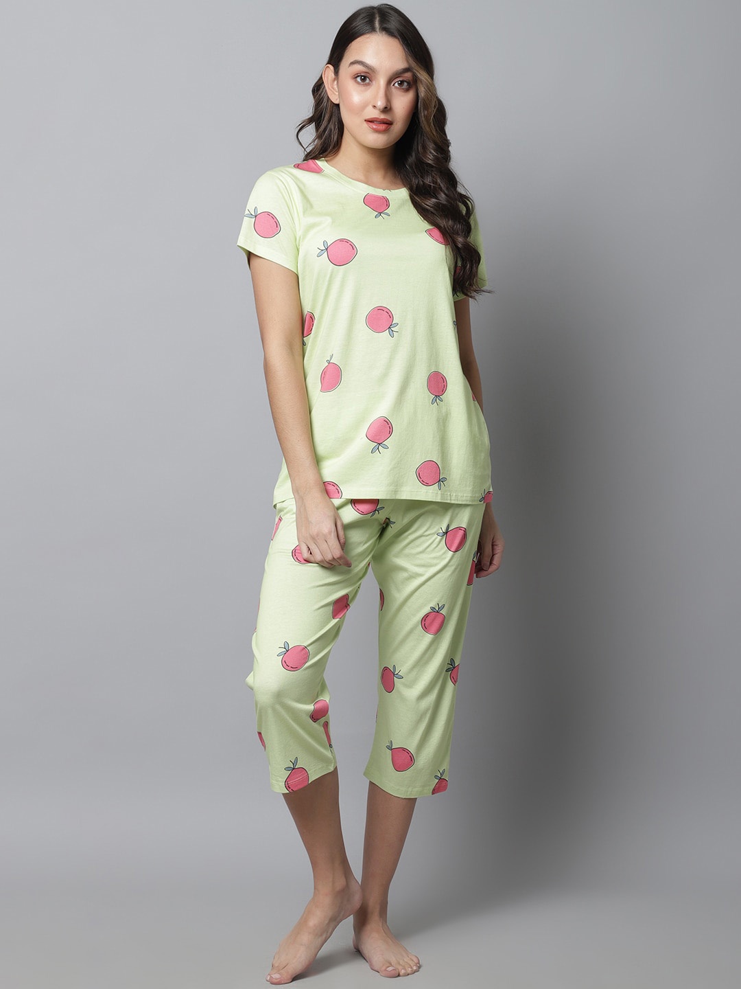 

Kanvin Graphic Printed Night Suit, Lime green