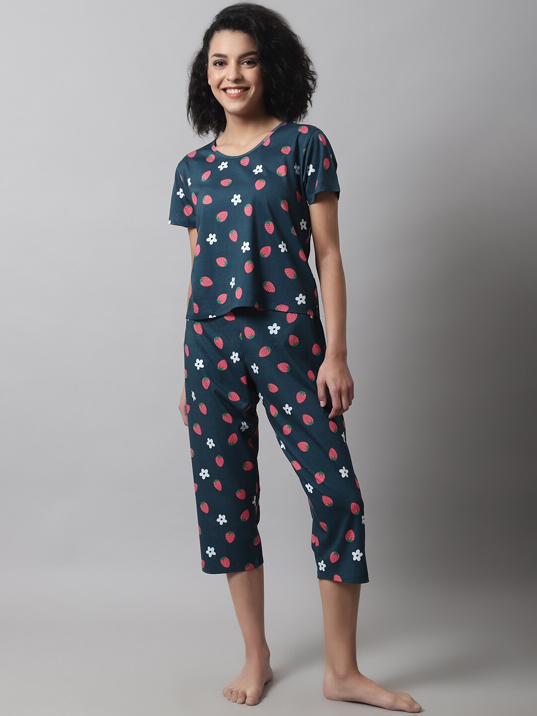 

Kanvin Graphic Printed Night Suit, Teal