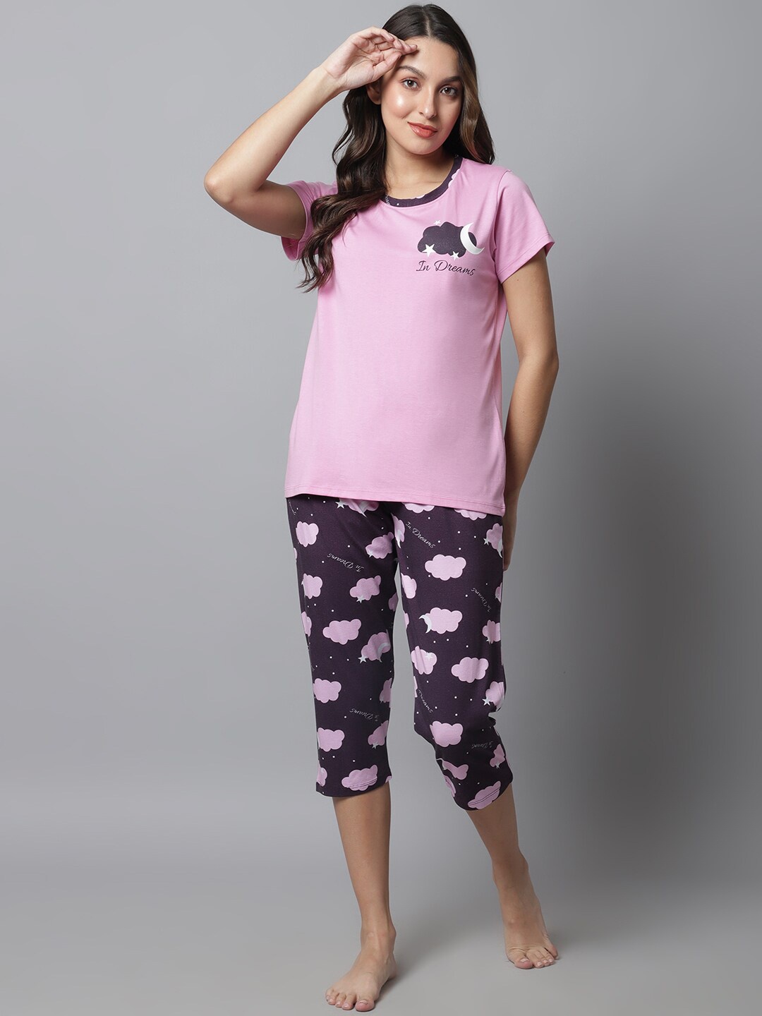 

Kanvin Conversational Printed Night Suit, Pink