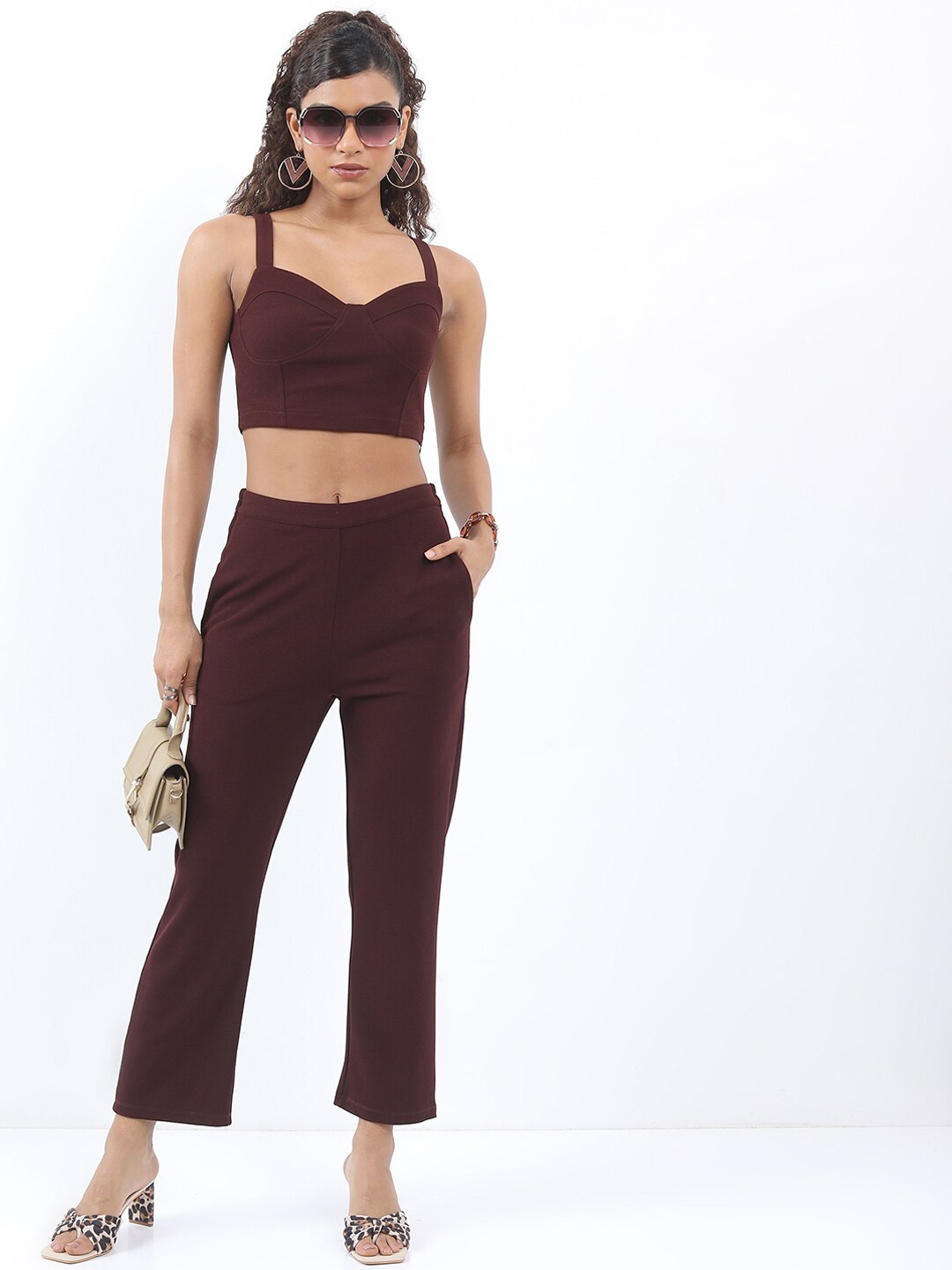 

KETCH Sweet Heart Neck Crop Top & Trousers, Maroon