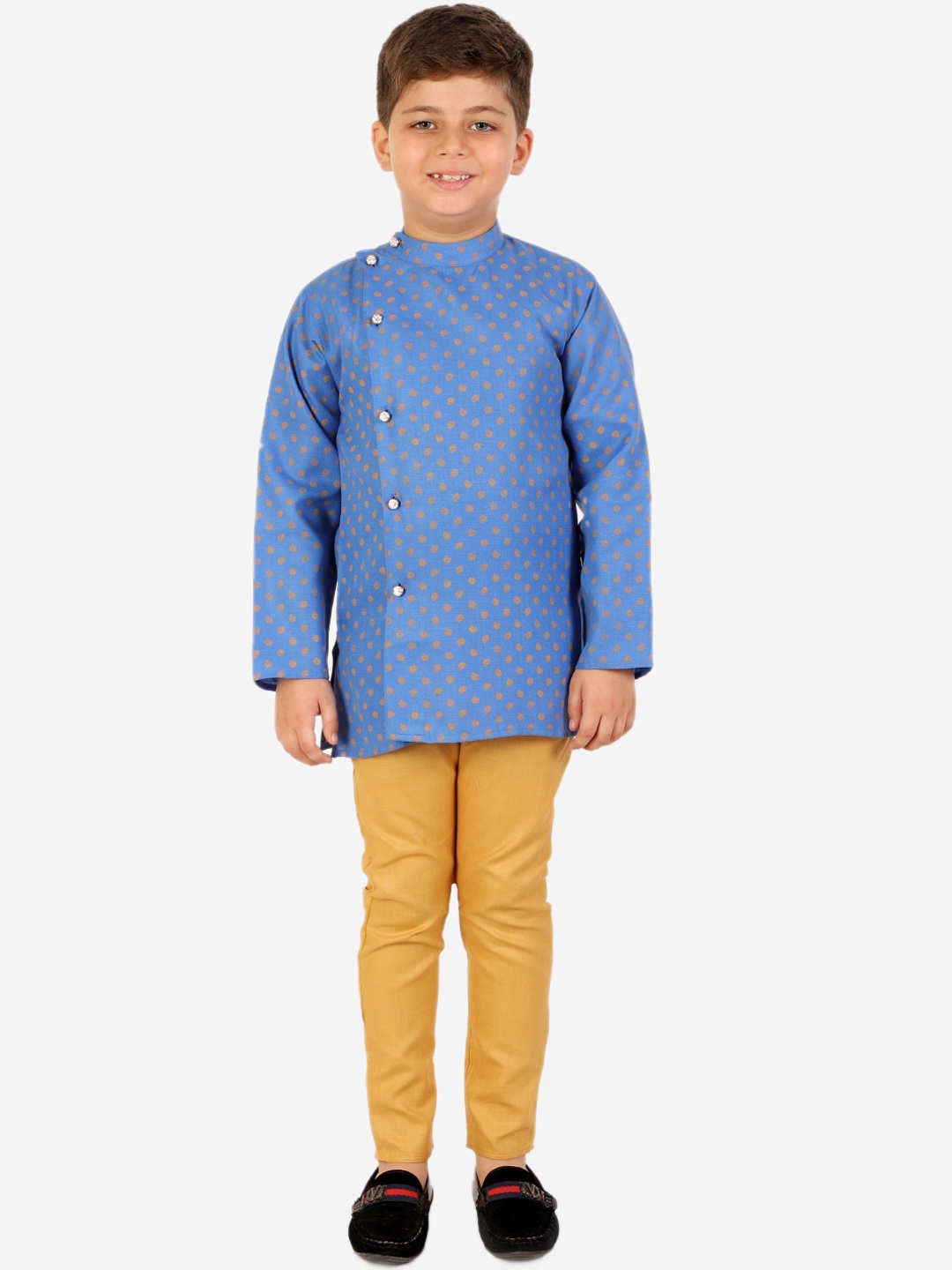 

Superminis Boys Mandarin Collar Ethnic Motifs Printed Pure Cotton Kurta with Pyjamas, Blue