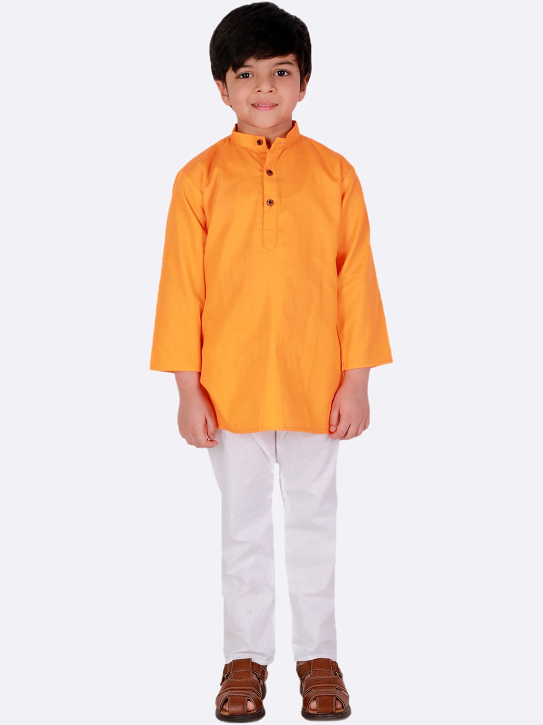 

Superminis Boys Mandarin Collar Pure Cotton Kurta with Pyjamas, Orange