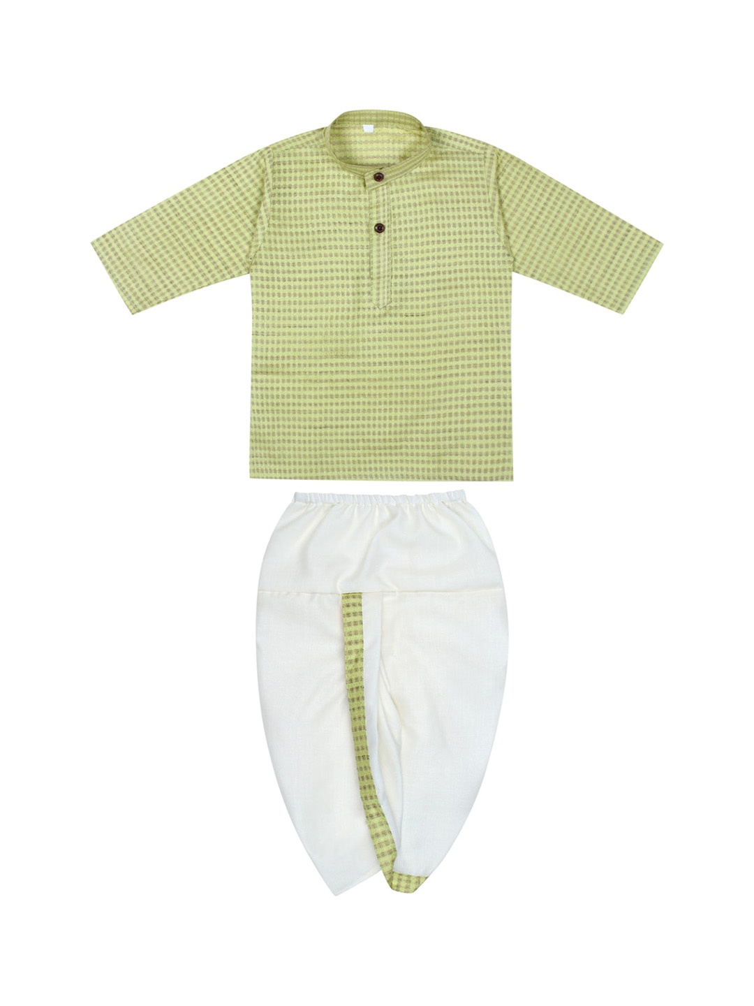 

Superminis Boys Mandarin Collar Checked Pure Cotton Kurta with Dhoti Pants, Green