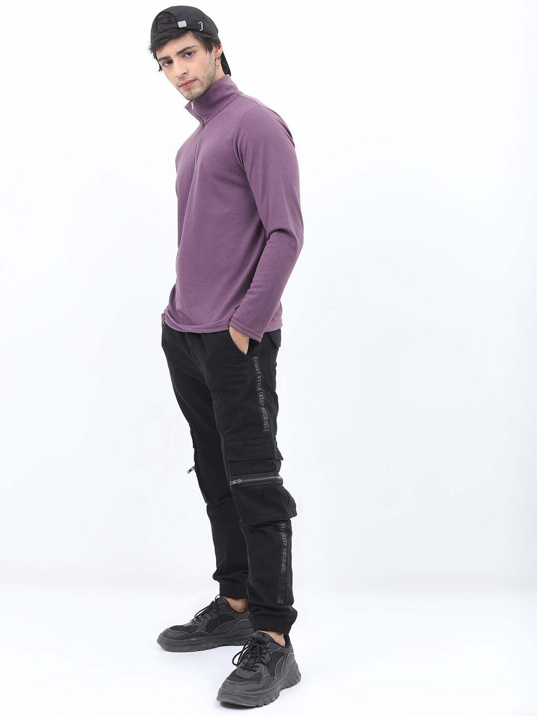

KETCH Popcorn Structured High Neck Regular Fit T-shirt, Magenta