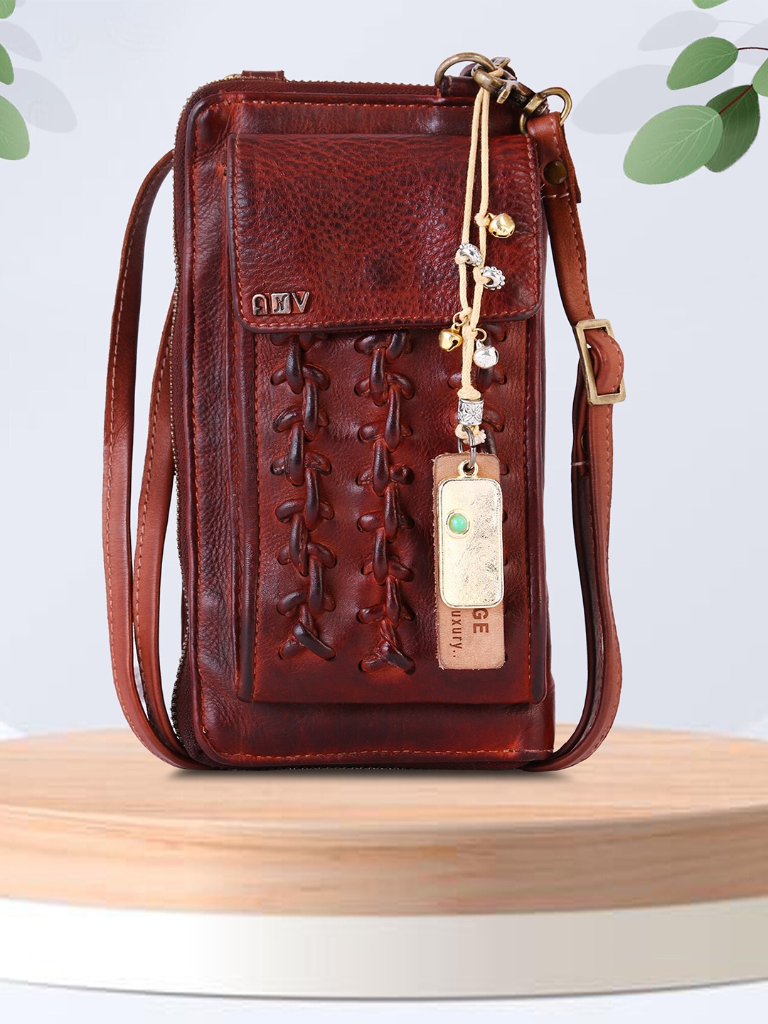 

ART N VINTAGE Women Woven Design Leather Zip Around Wallet, Brown