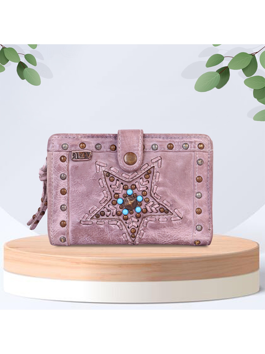 

ART N VINTAGE Women Embellished Leather Two Fold Wallet, Pink