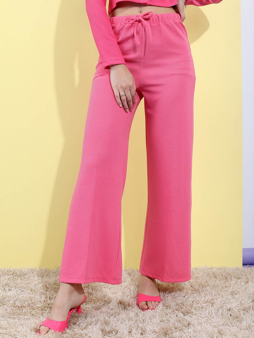 

Tokyo Talkies Women Mid-Rise Flared Parallel Trousers, Pink
