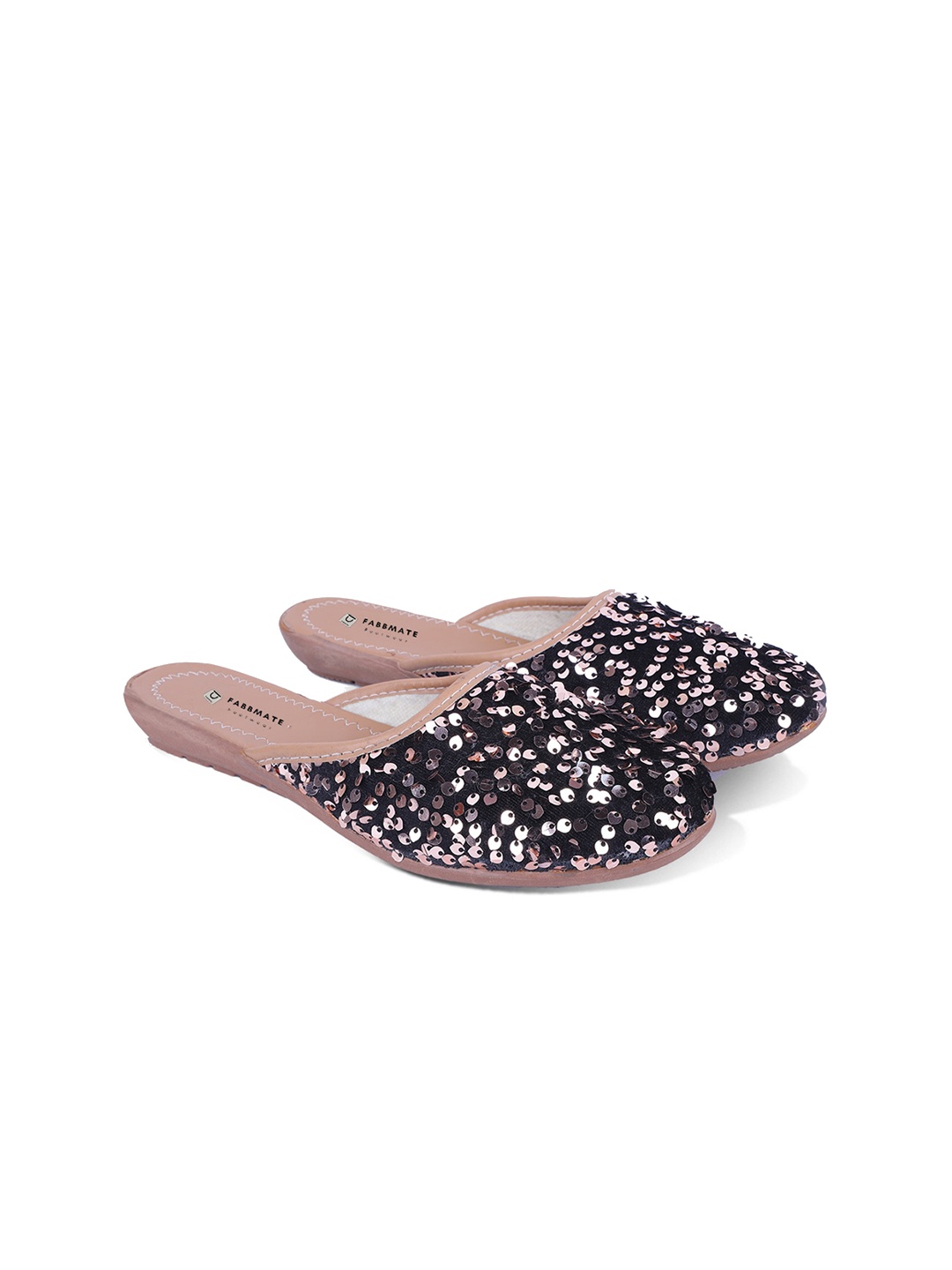

FABBMATE Women Round Toe Embellished Mules, Black