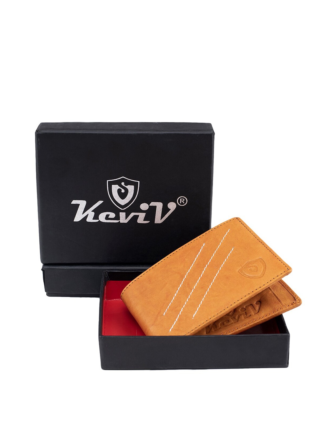

Keviv Men Striped Leather Two Fold Wallet, Tan