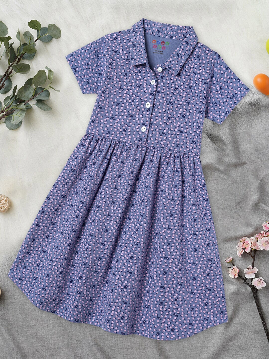 

ZION Girls Floral Printed Fit and Flare Cotton Dress, Blue