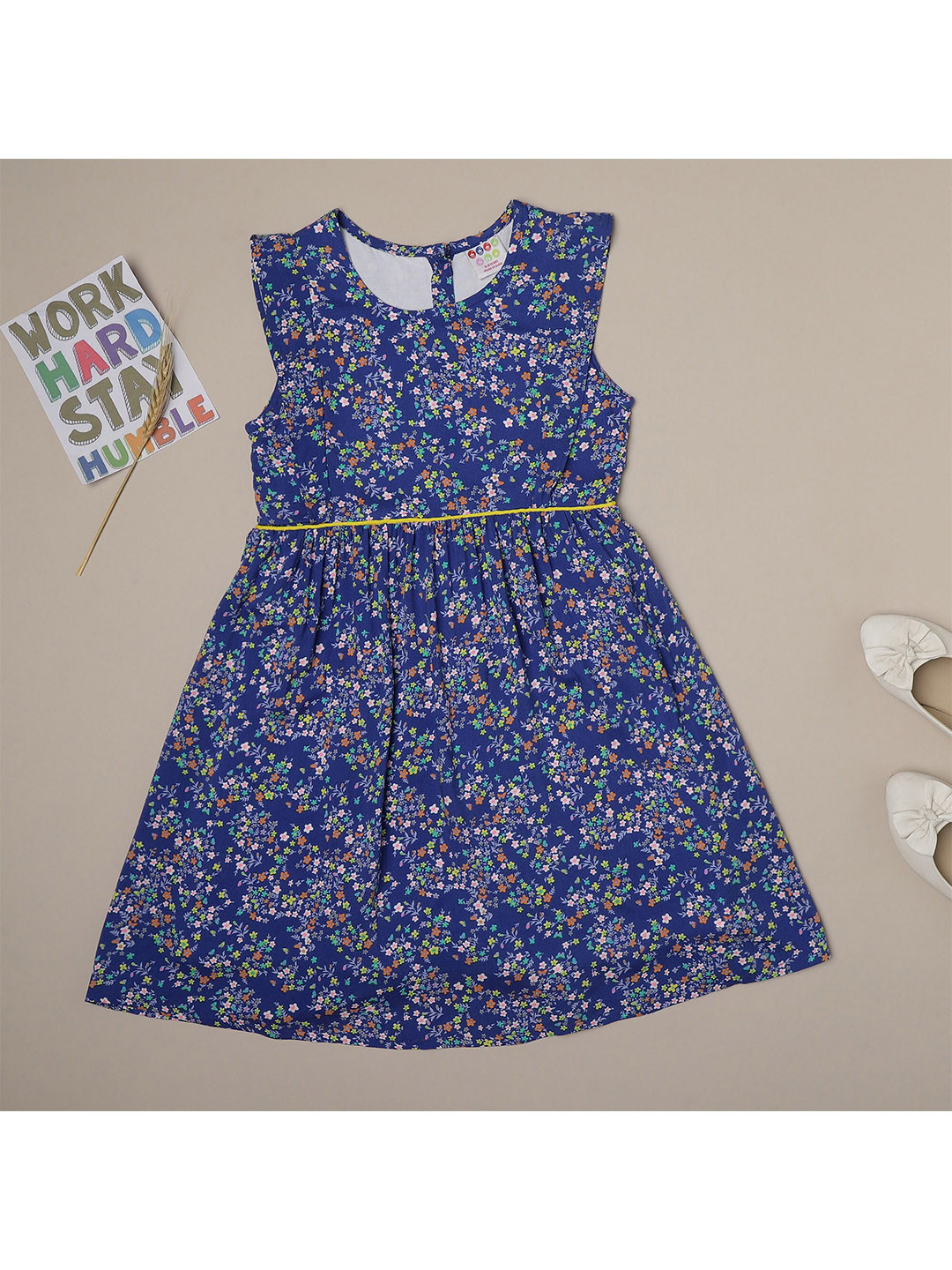 

ZION Girls Floral Printed Ruffled Fit & Flare Dress, Navy blue