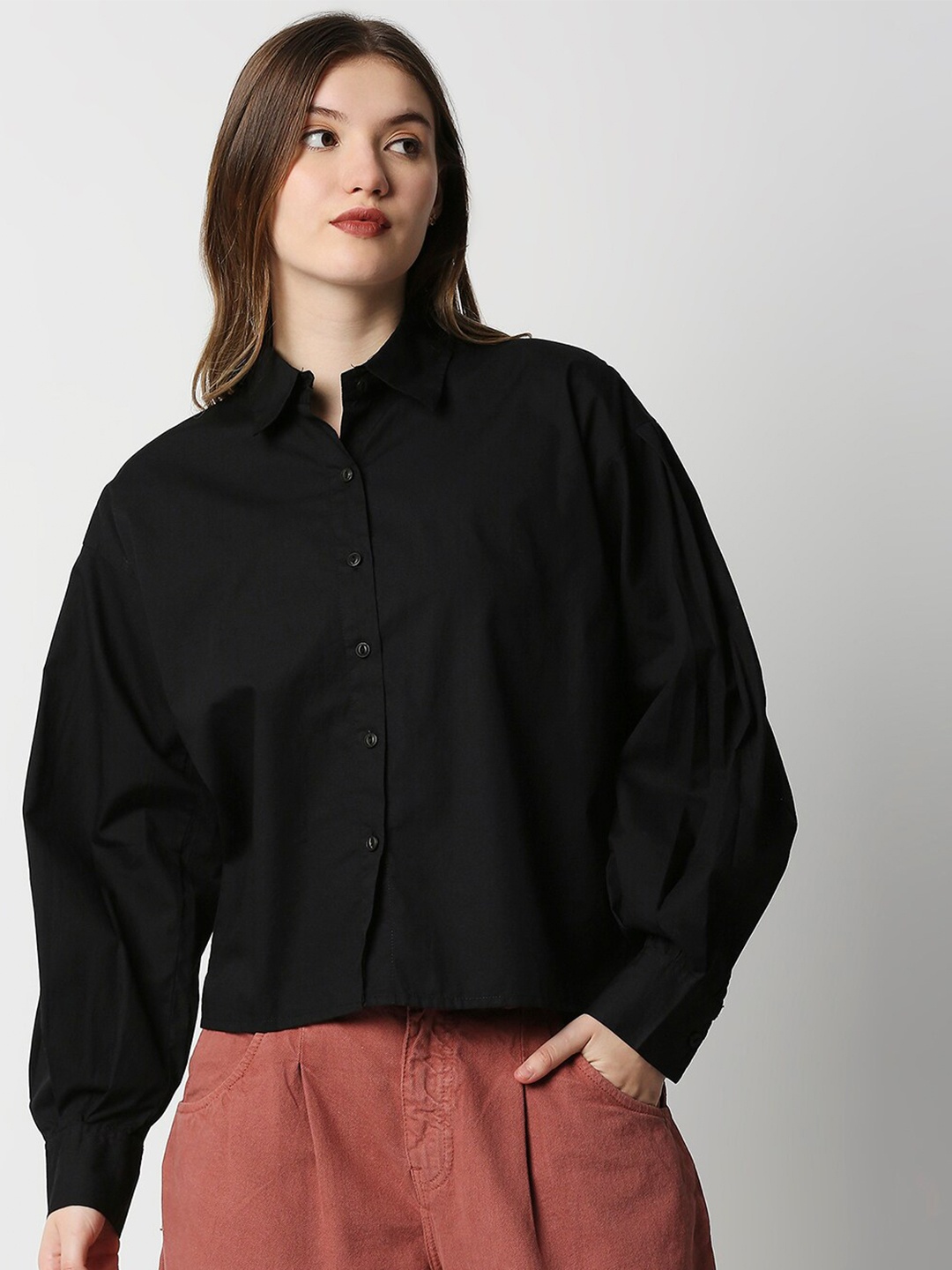 

Remanika Comfort Spread Collar Cotton Casual Shirt, Black