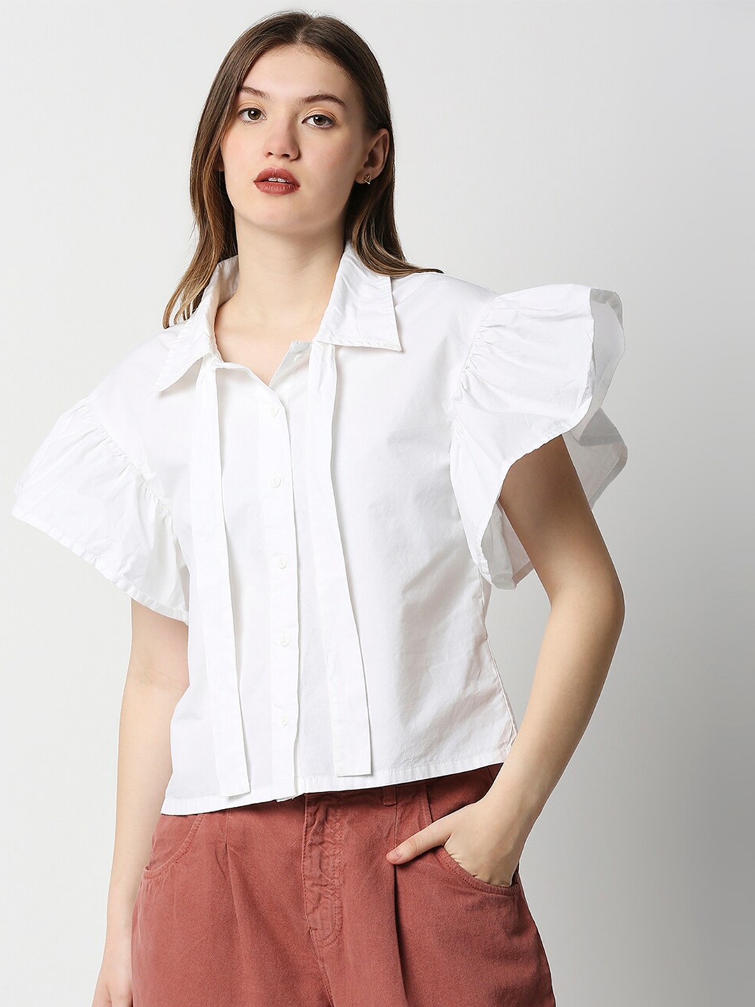 

Remanika Comfort Extended Sleeves Tie-Up Cotton Casual Shirt, White