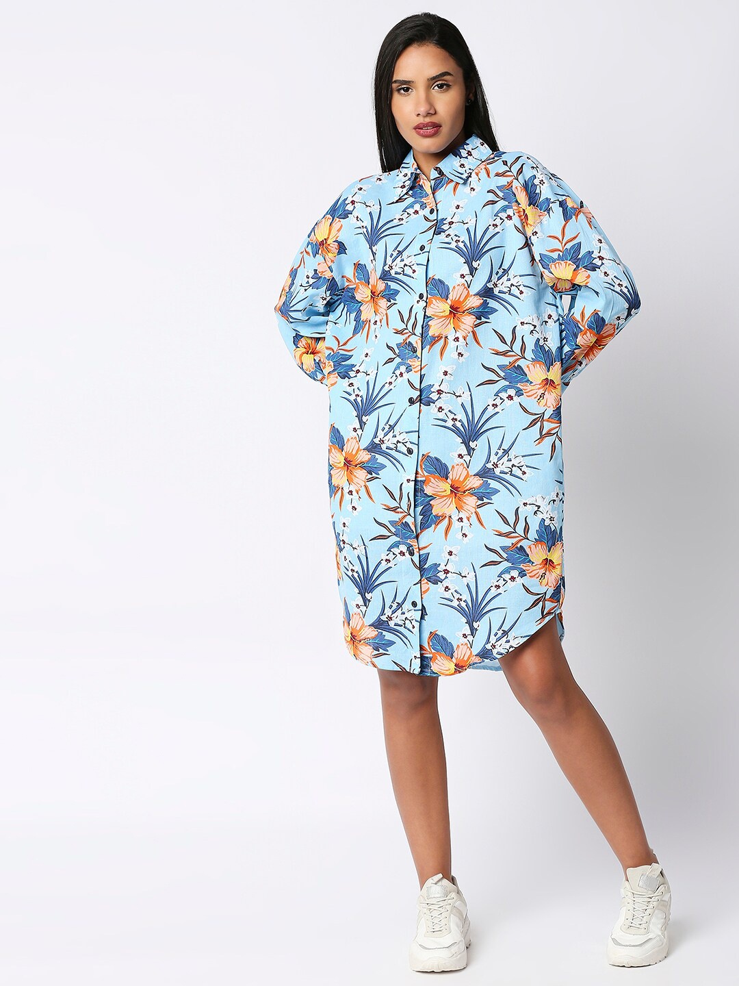 

Remanika Comfort Spread Collar Floral Printed Cotton Casual Shirt, Blue