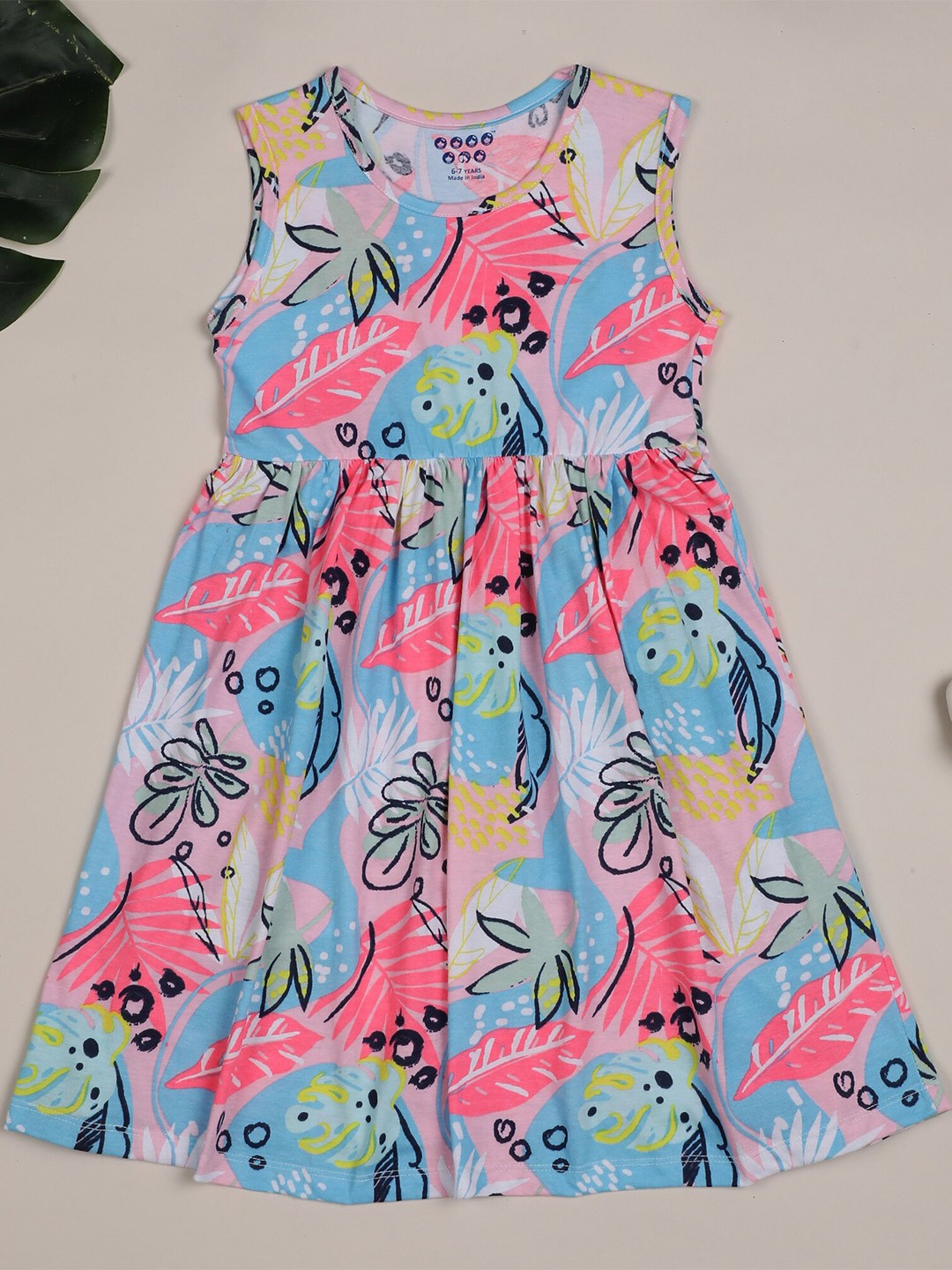 

ZION Sleeveless Graphic Printed Fit & Flare Cotton Dress, Blue