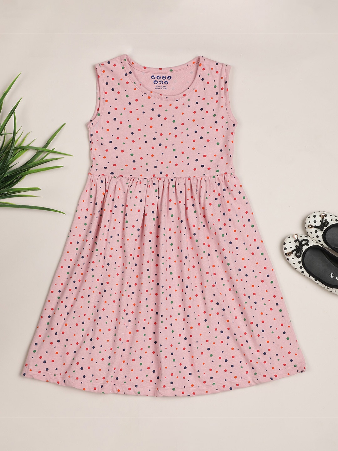 

ZION Girls Geometric Printed Cotton Fit And Flare Dress, Pink