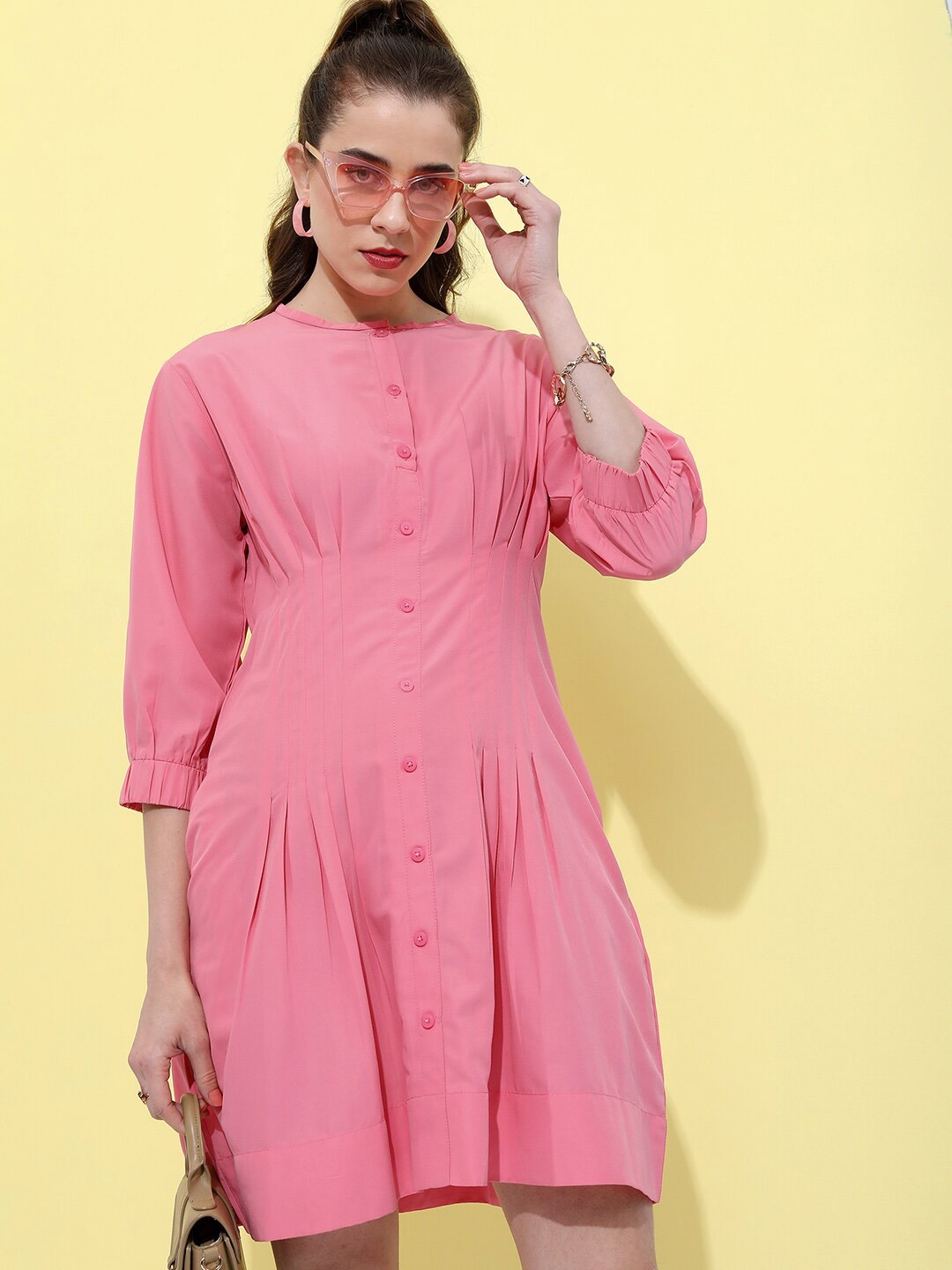 

Tokyo Talkies Round Neck Knife Pleats A-Line Dress, Pink