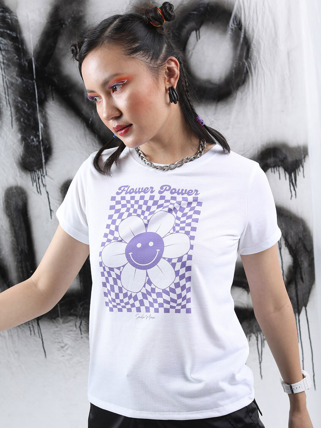 

Tokyo Talkies Women Floral Printed T-shirt, White