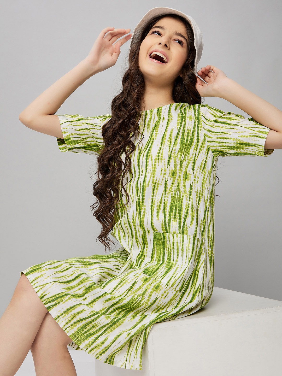 

Stylo Bug Tie And Dye Cotton A-Line Dress, Green