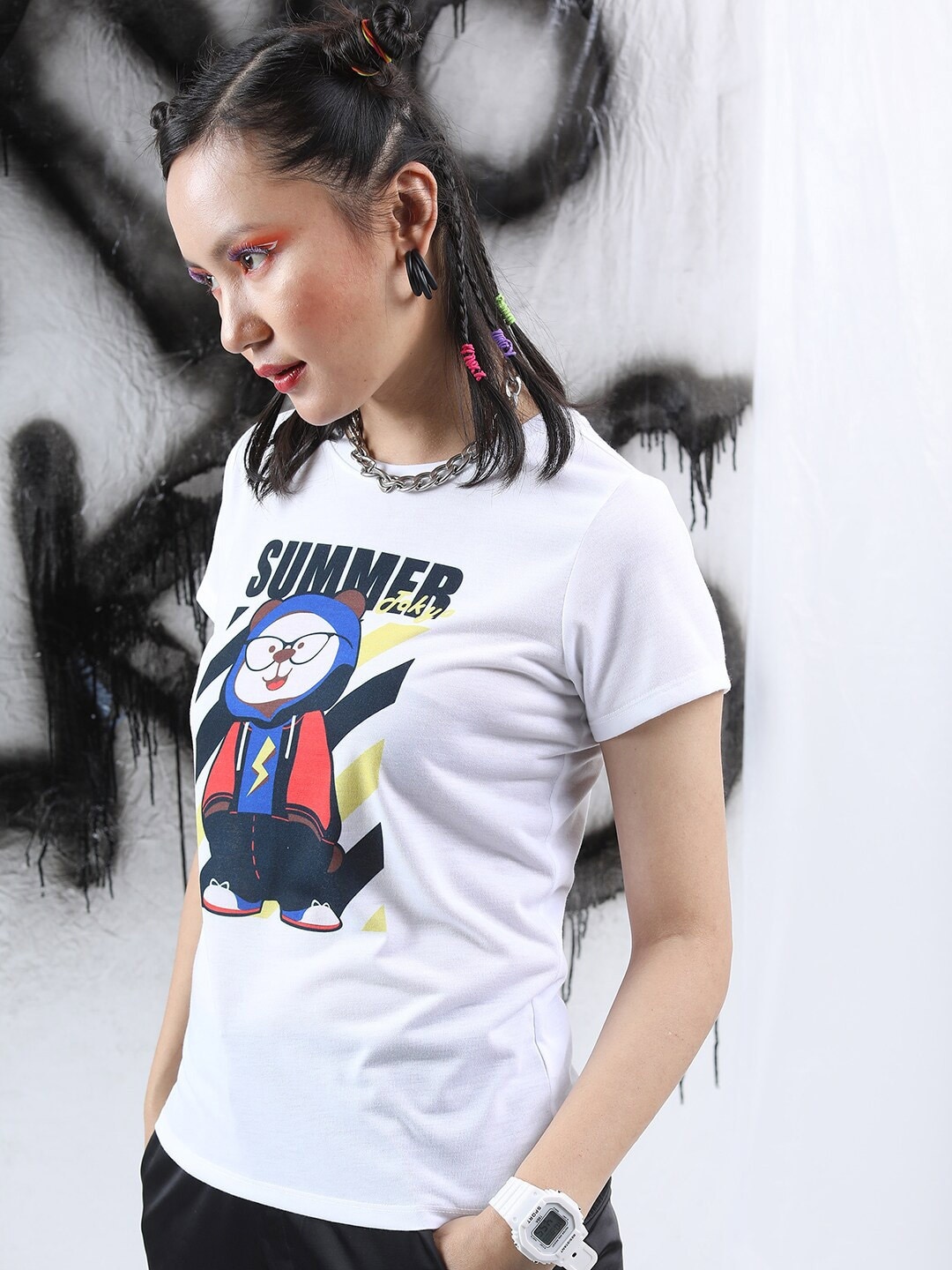 

Tokyo Talkies Conversational Printed Slim Fit T-shirt, White