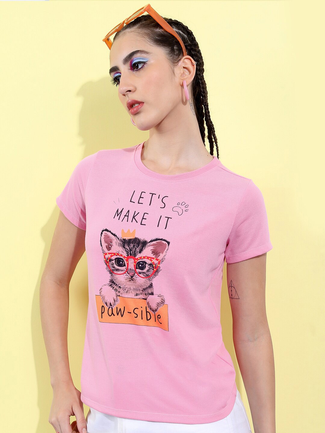 

Tokyo Talkies Conversational Printed Round Neck T-shirt, Pink