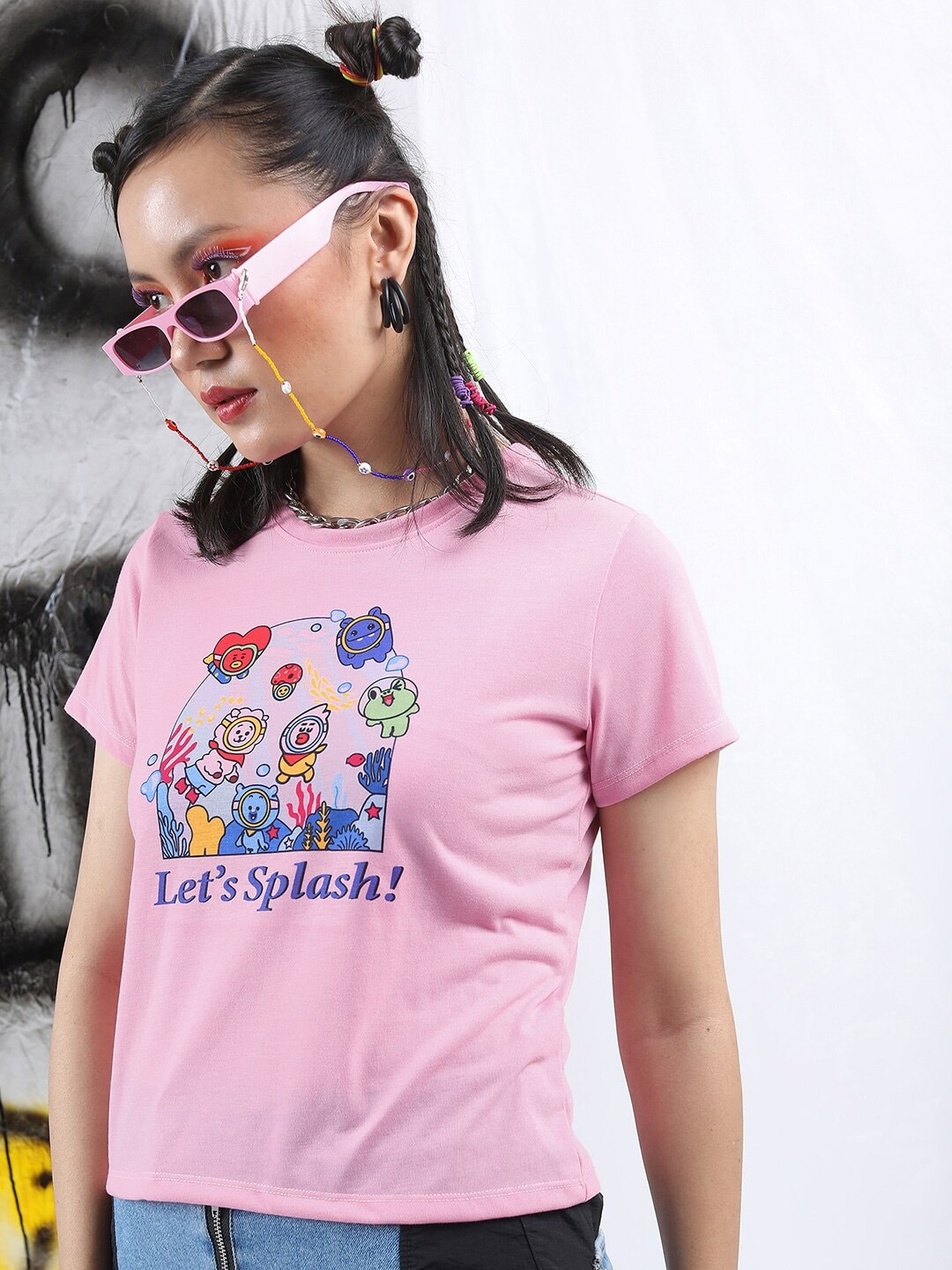 

Tokyo Talkies Graphic Printed Round Neck T-shirt, Pink