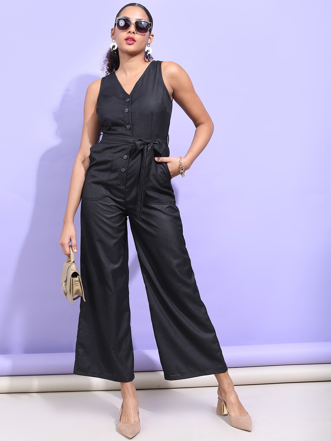 

Tokyo Talkies Basic Jumpsuit With Waist Tie-Up, Black