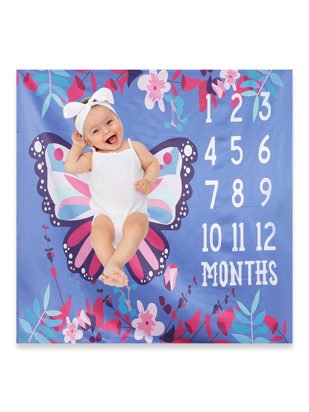 

Babymoon Infants Milestone Blue & White Graphic 210 TC Cotton Flat Photography Bedsheet