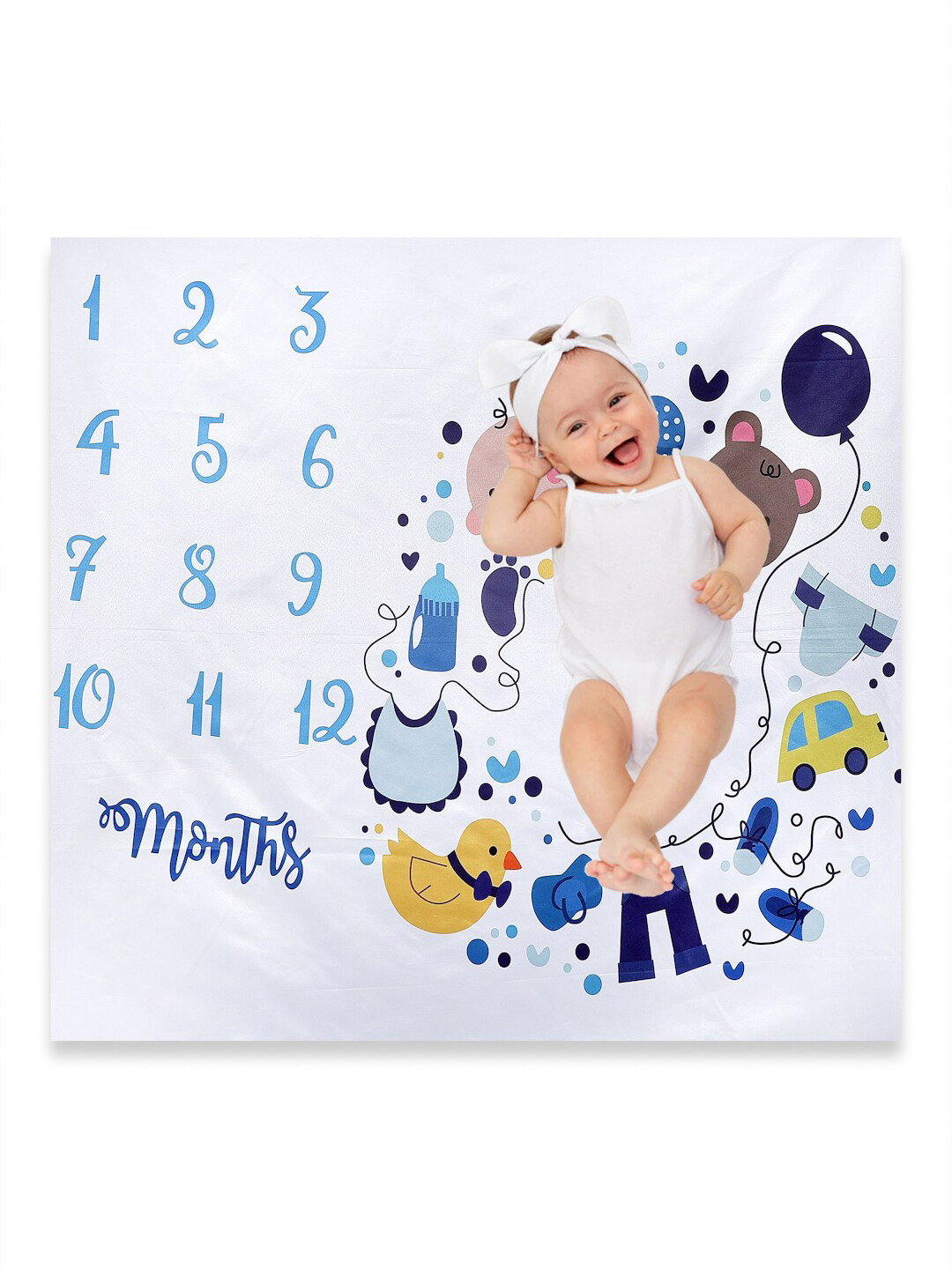 

Babymoon Infants Milestone White & Blue Graphic 210 TC Cotton Flat Photography Bedsheet