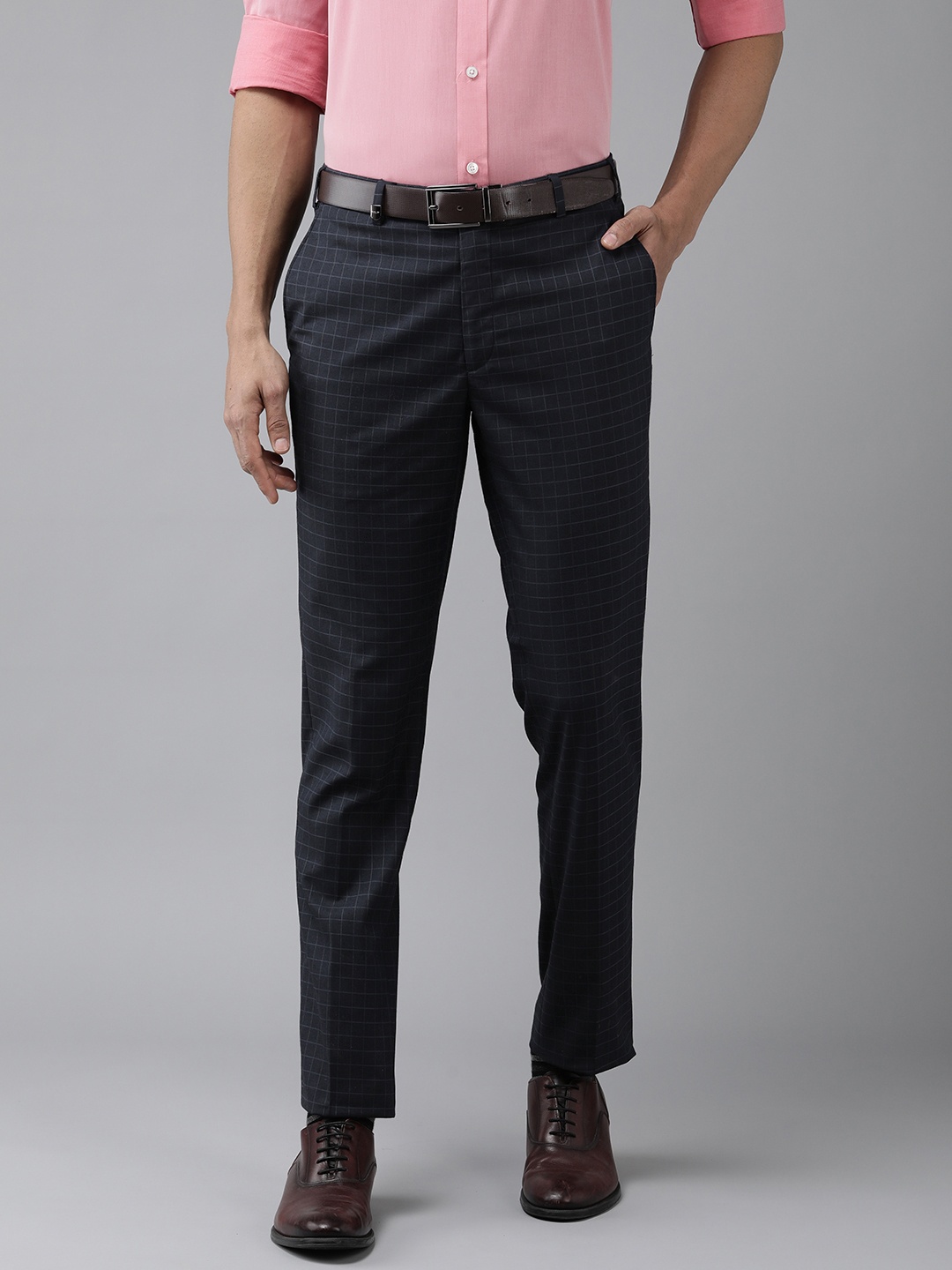 

Park Avenue Men Mid-Rise Checked Super Slim Fit Trousers, Blue