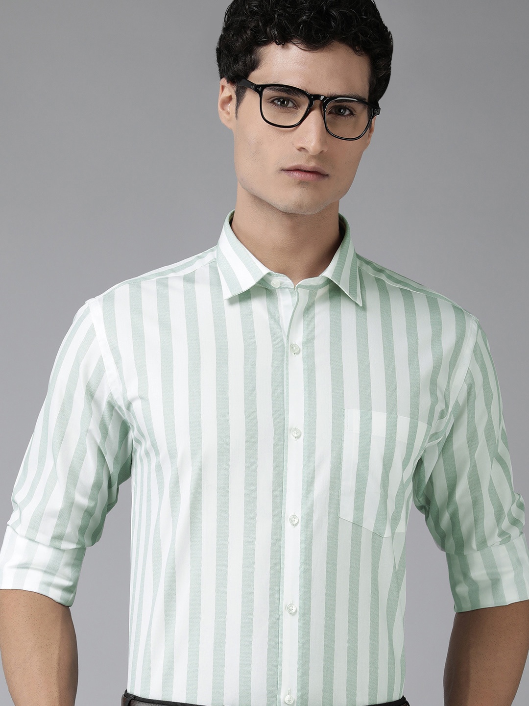 

Park Avenue Slim Fit Pure Cotton Striped Formal Shirt, Green