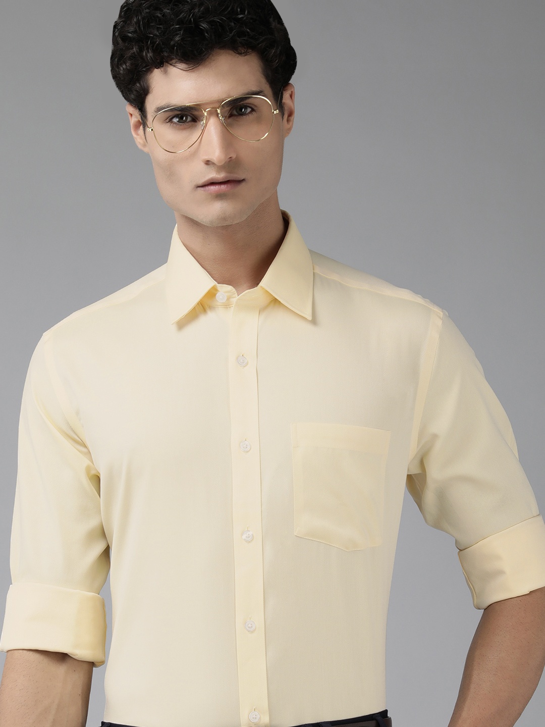 

Park Avenue Men Pure Cotton Self Design Textured Formal Shirt, Yellow