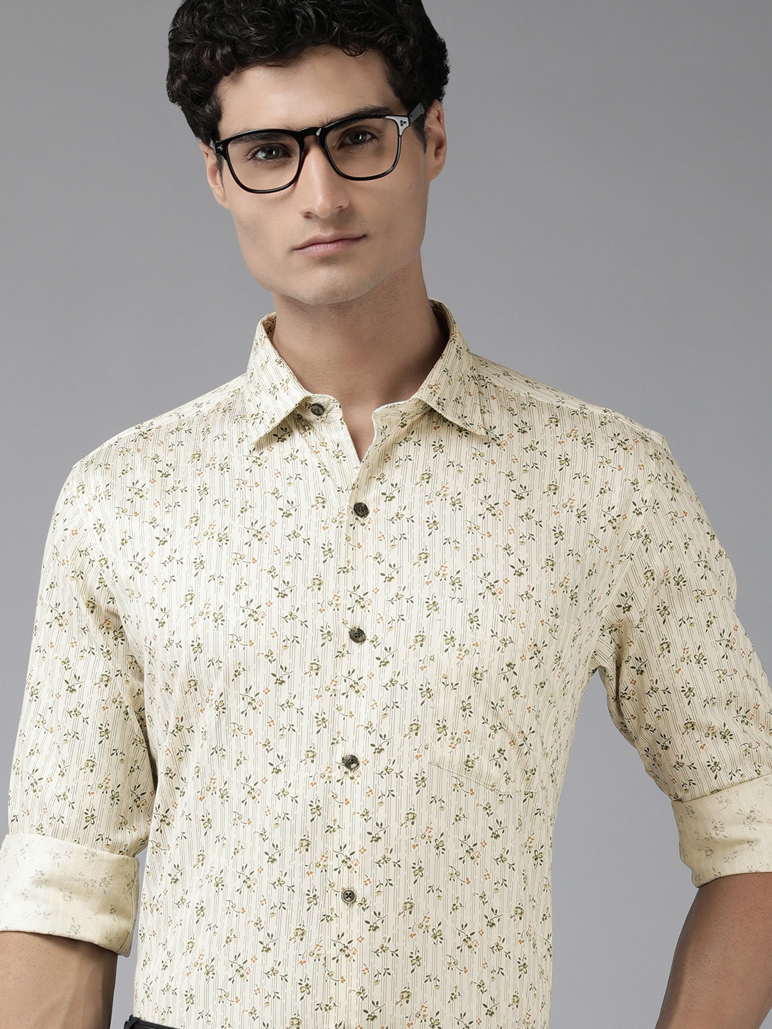 

Park Avenue Slim Fit Floral Printed Pure Cotton Formal Shirt, Off white