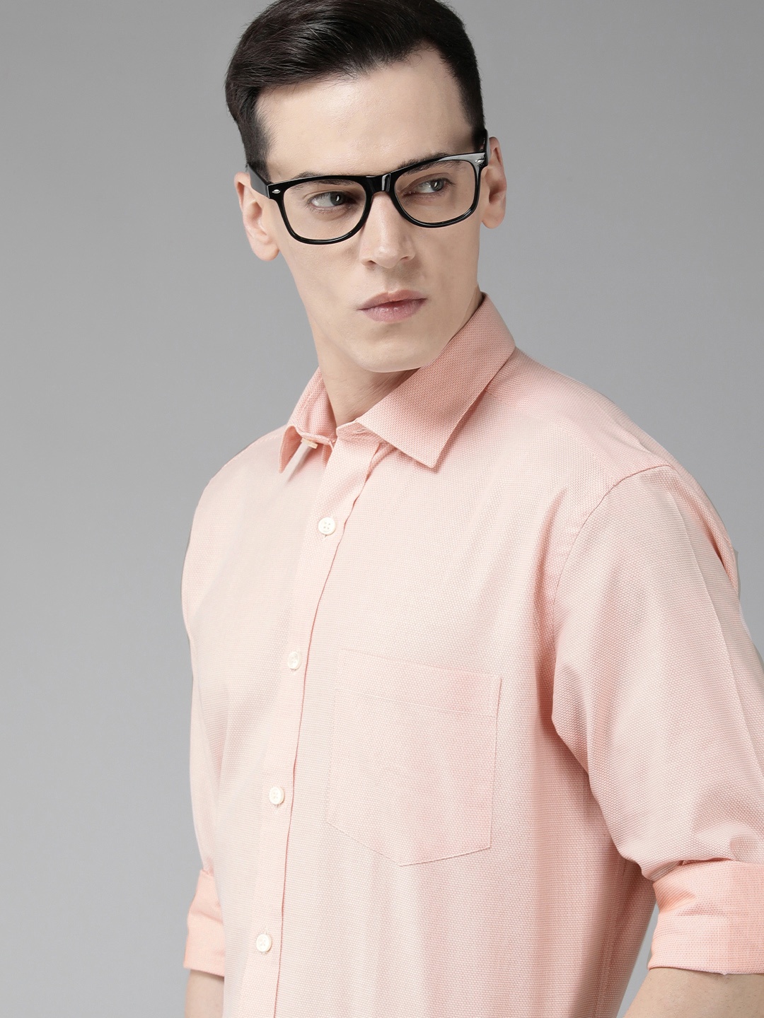 

Park Avenue Men Self-Design Pure Cotton Formal Shirt, Peach