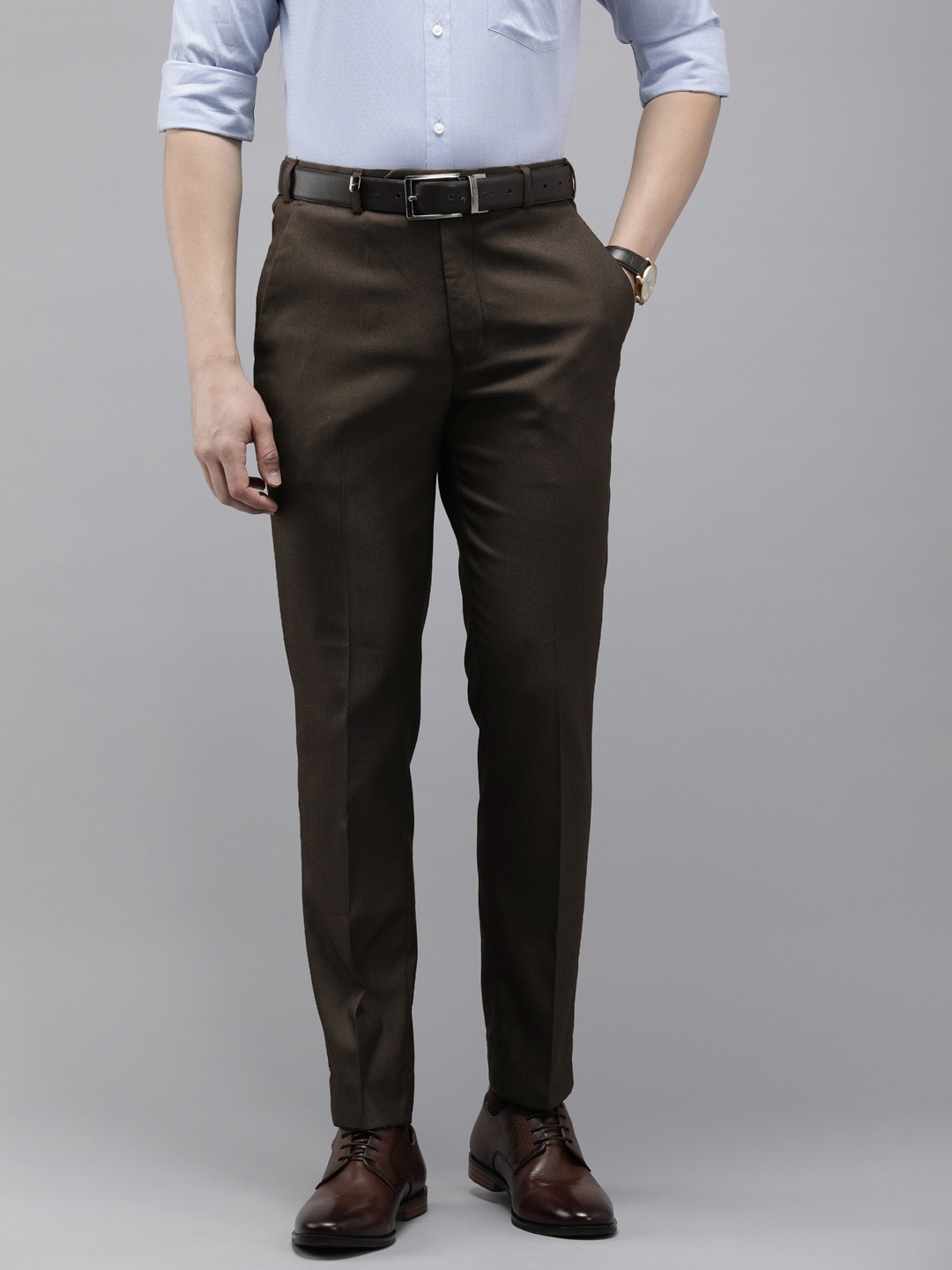 

Park Avenue Men Neo Fit Textured Formal Trousers, Brown