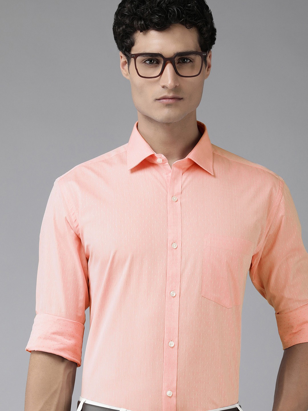 

Park Avenue Textured Slim Fit Pure Cotton Formal Shirt, Peach