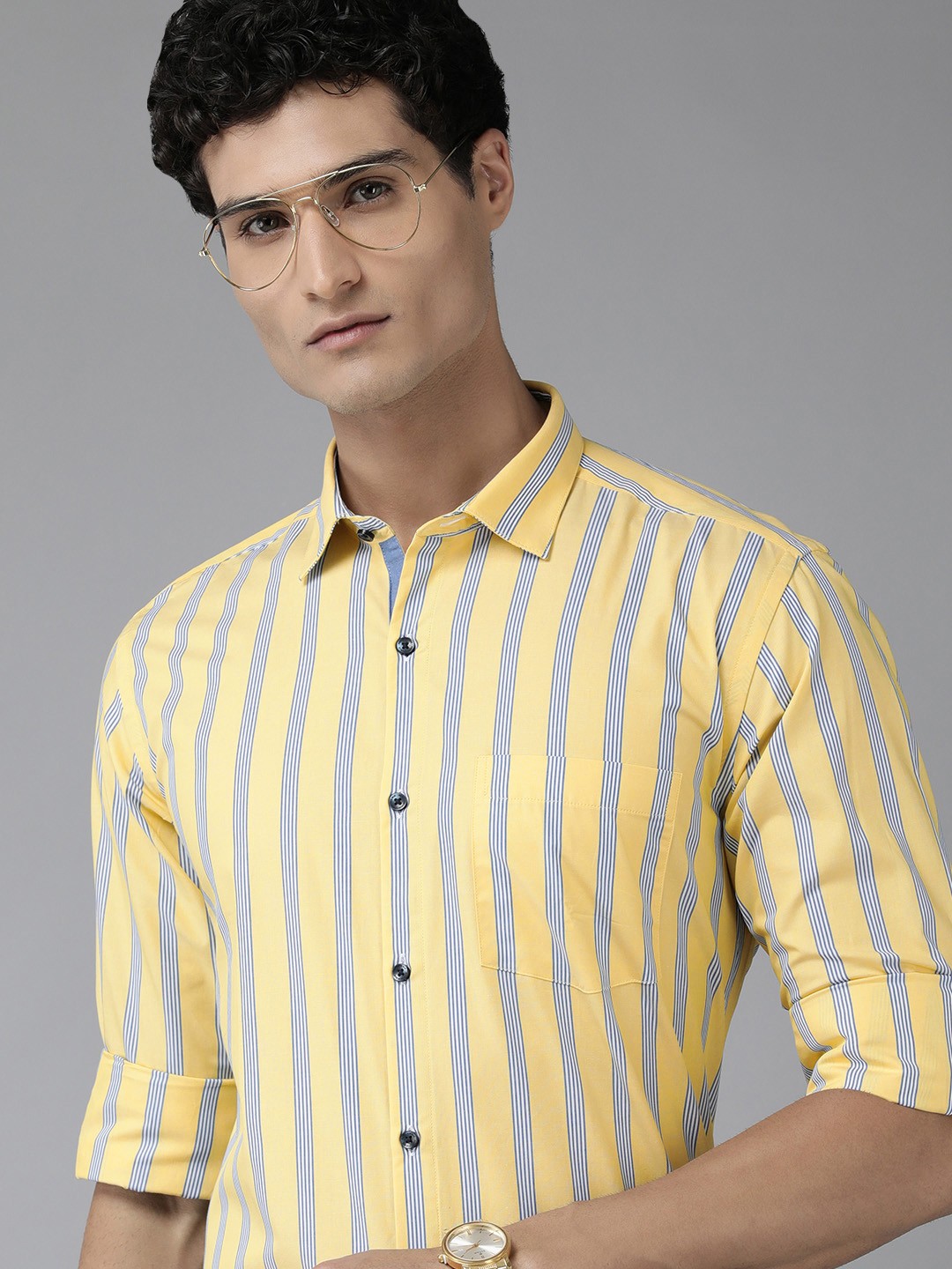 

Park Avenue Slim Fit Pure Cotton Striped Formal Shirt, Yellow