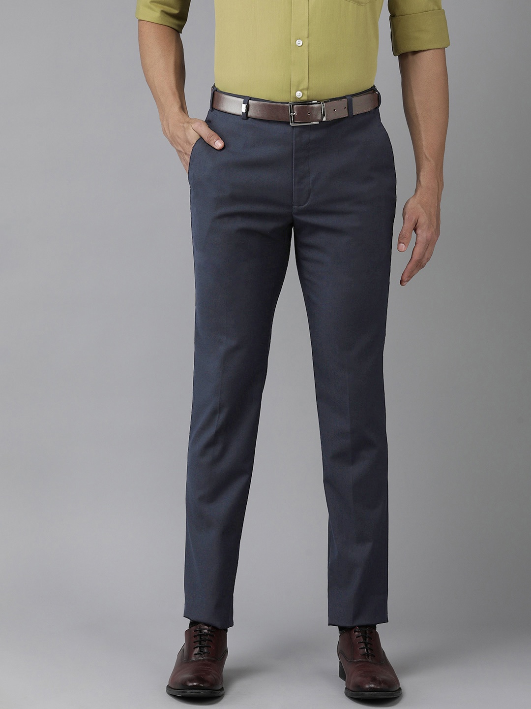 

Park Avenue Men Solid Super Slim Fit Formal Trousers, Navy blue