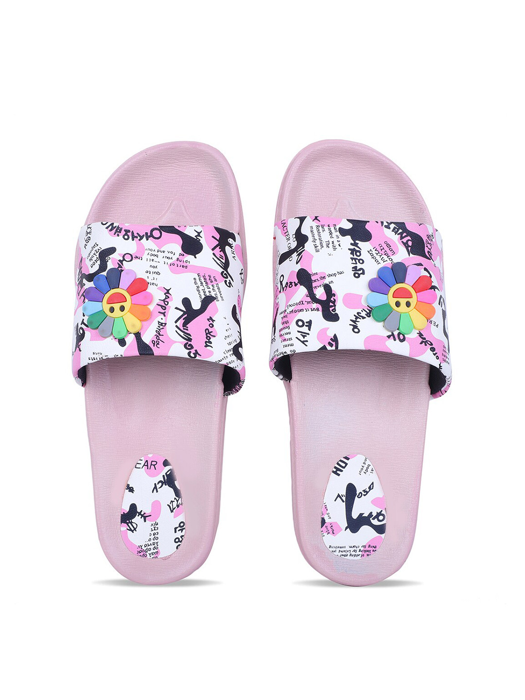 

FABBMATE Women Printed Sliders, Pink