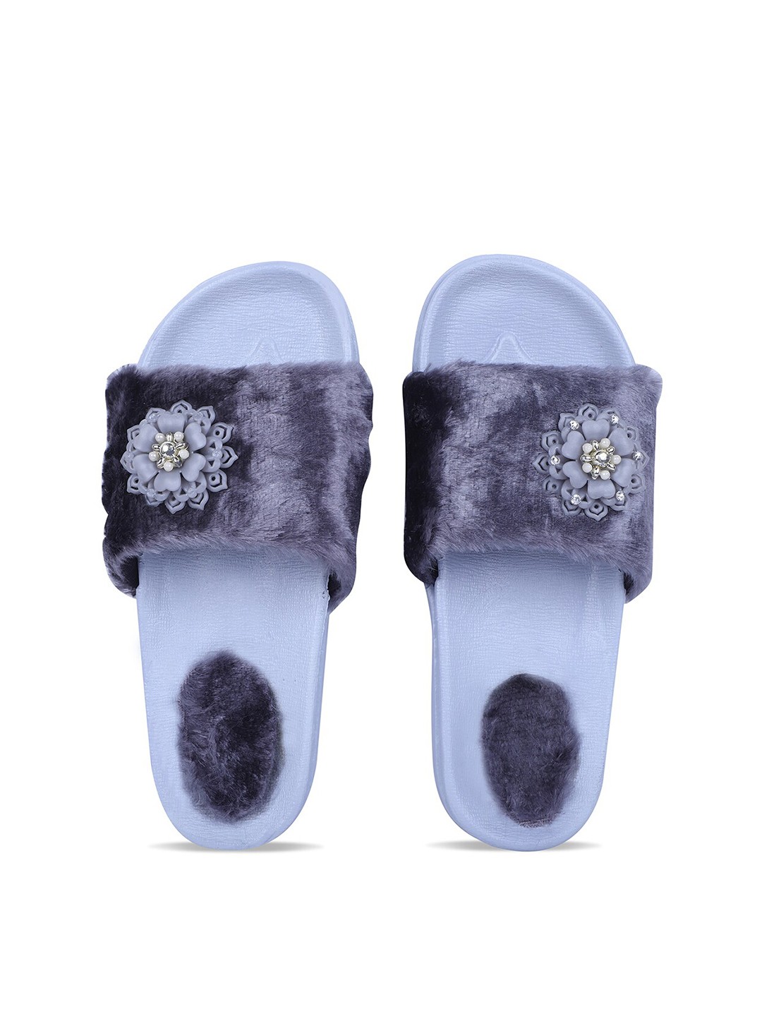 

FABBMATE Women Fur Applique Sliders, Grey