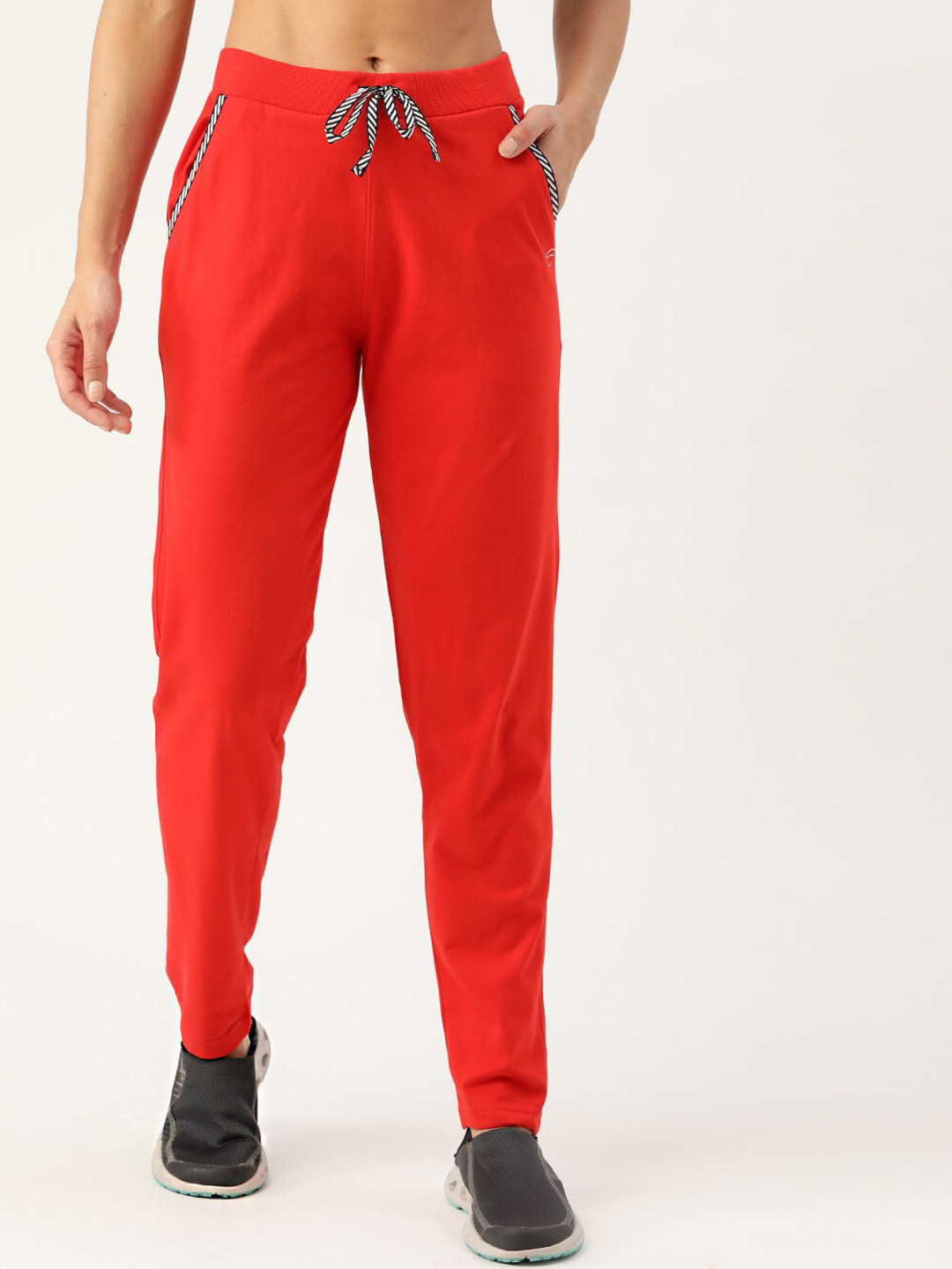 

FEMEA Cotton Mid-Rise Straight-Fit Track Pants, Red