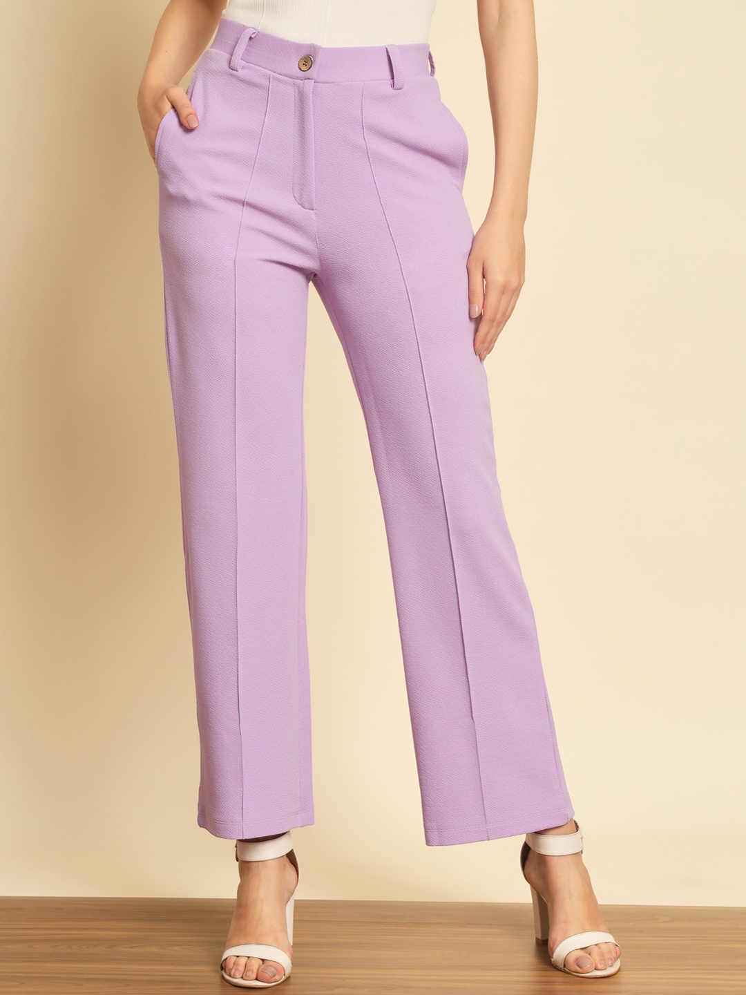 

Darzi Women Mid Rise Smart Parallel Trousers, Lavender