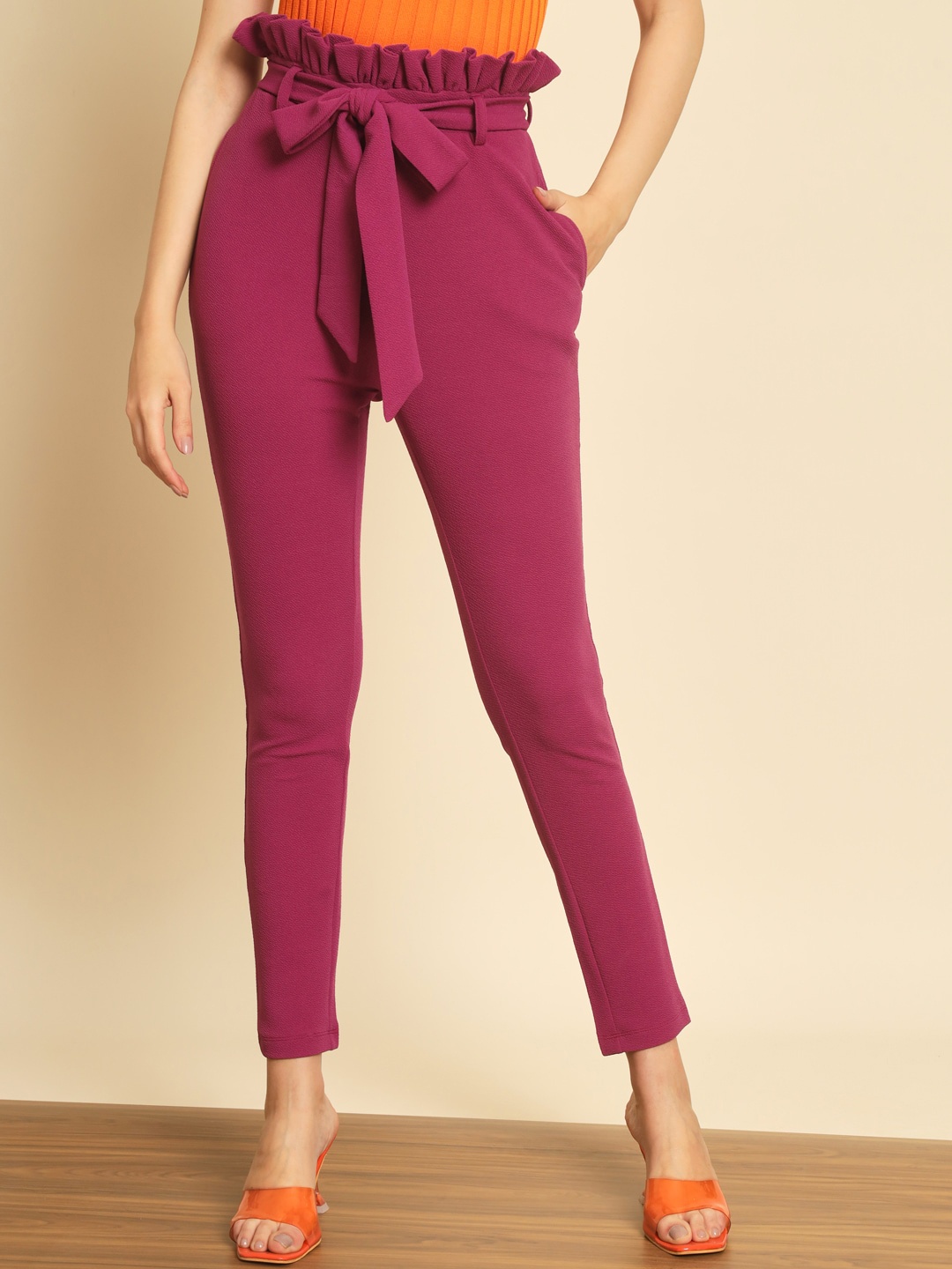 

Darzi Women High Rise Regular Fit Smart Trousers, Burgundy