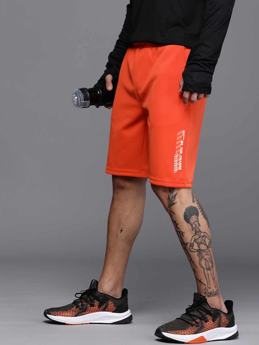

WROGN ACTIVE Men Mid-Rise Dry-Pro Typography Detail Sports Shorts, Orange