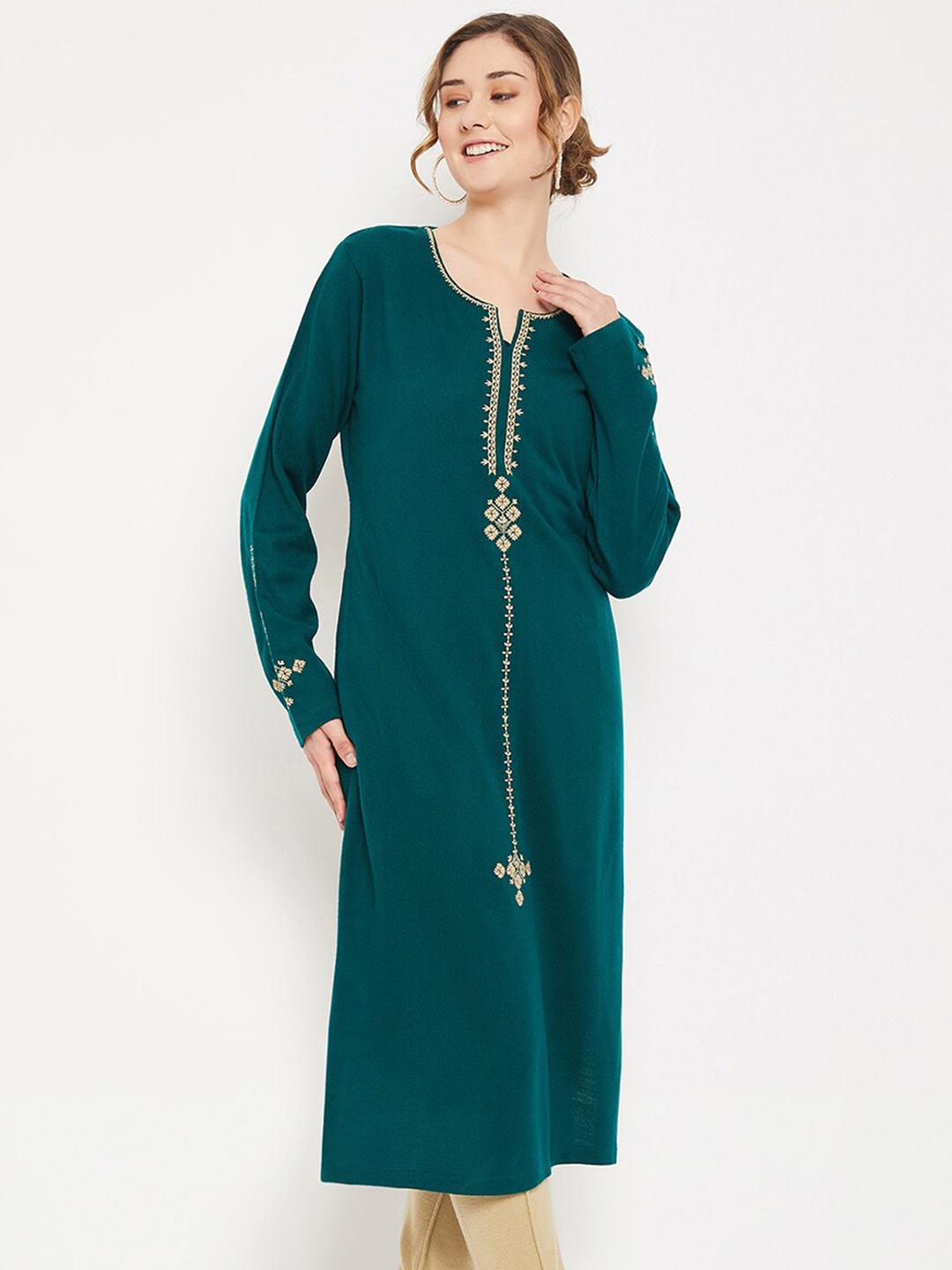 

Cantabil Women Green Ethnic Motifs Embroidered Kurta